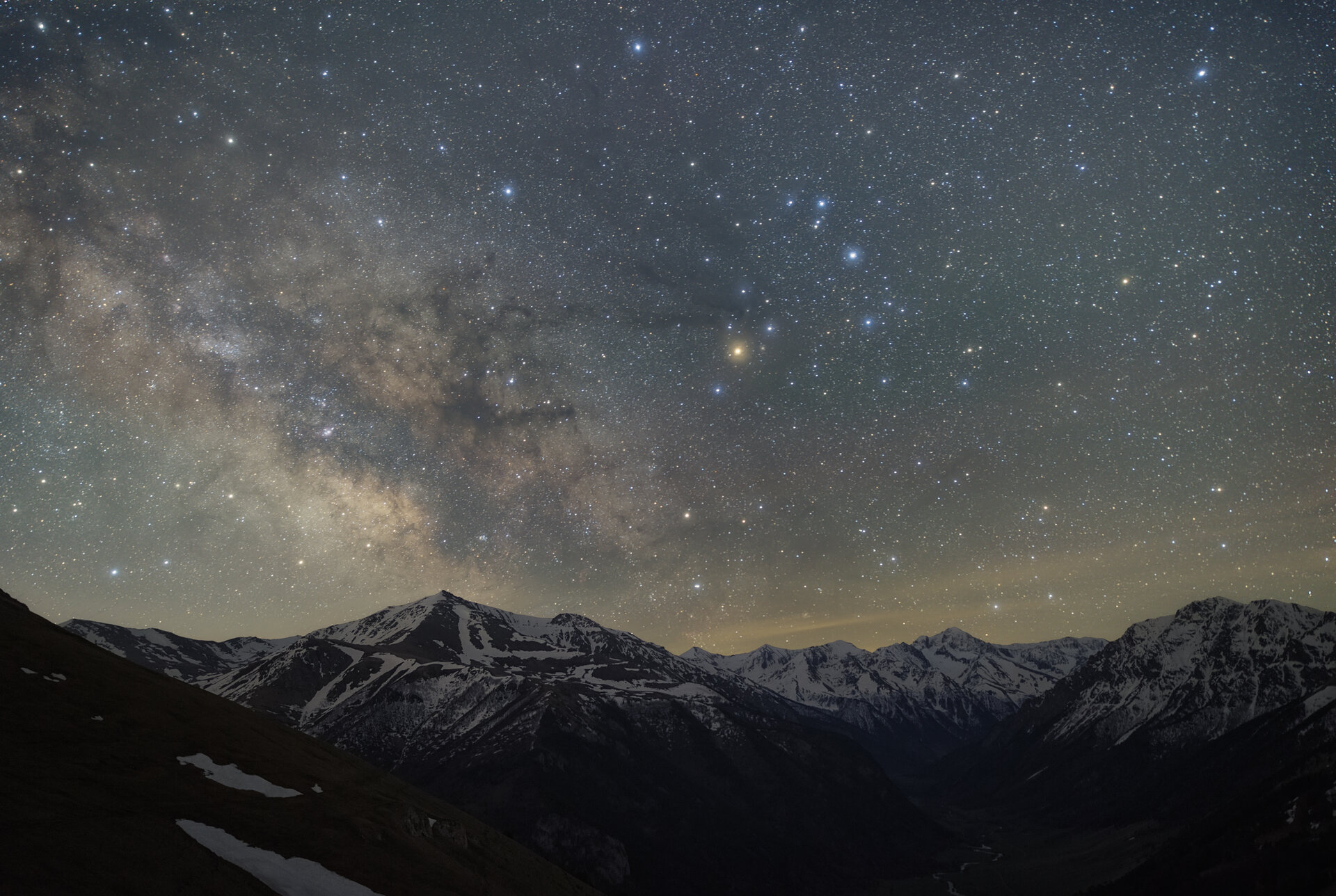 The Milky Way over the valley of Marukha River, Arkhyz, Russia